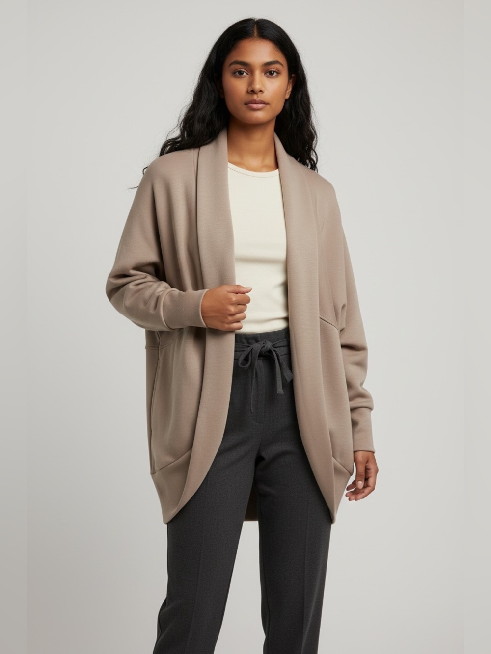 New Amazon Women's Open-Front Shawl Collar Cardigan Sweater - Taupe